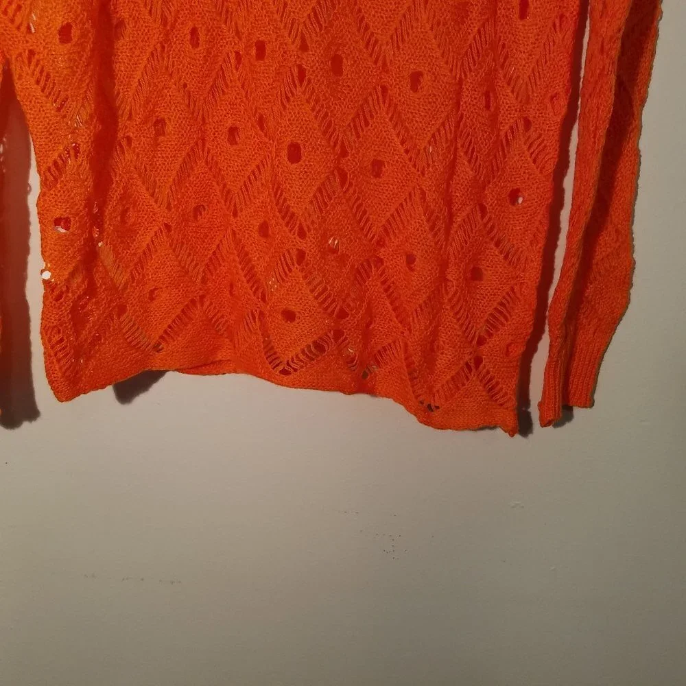 Knitted Orange Open Weave Long Sleeve Pullover Sweater NWT Medium